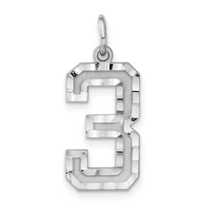 Large Diamond-Cut #3 Charm Sterling Silver Rhodium-Plated QLN03, MPN: QLN03,