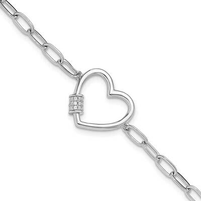 CZ Heart Paperclip Link 7.5 Inch Bracelet Sterling Silver Rhodium-Plated QG6549-7.5, MPN: QG6549-7.…