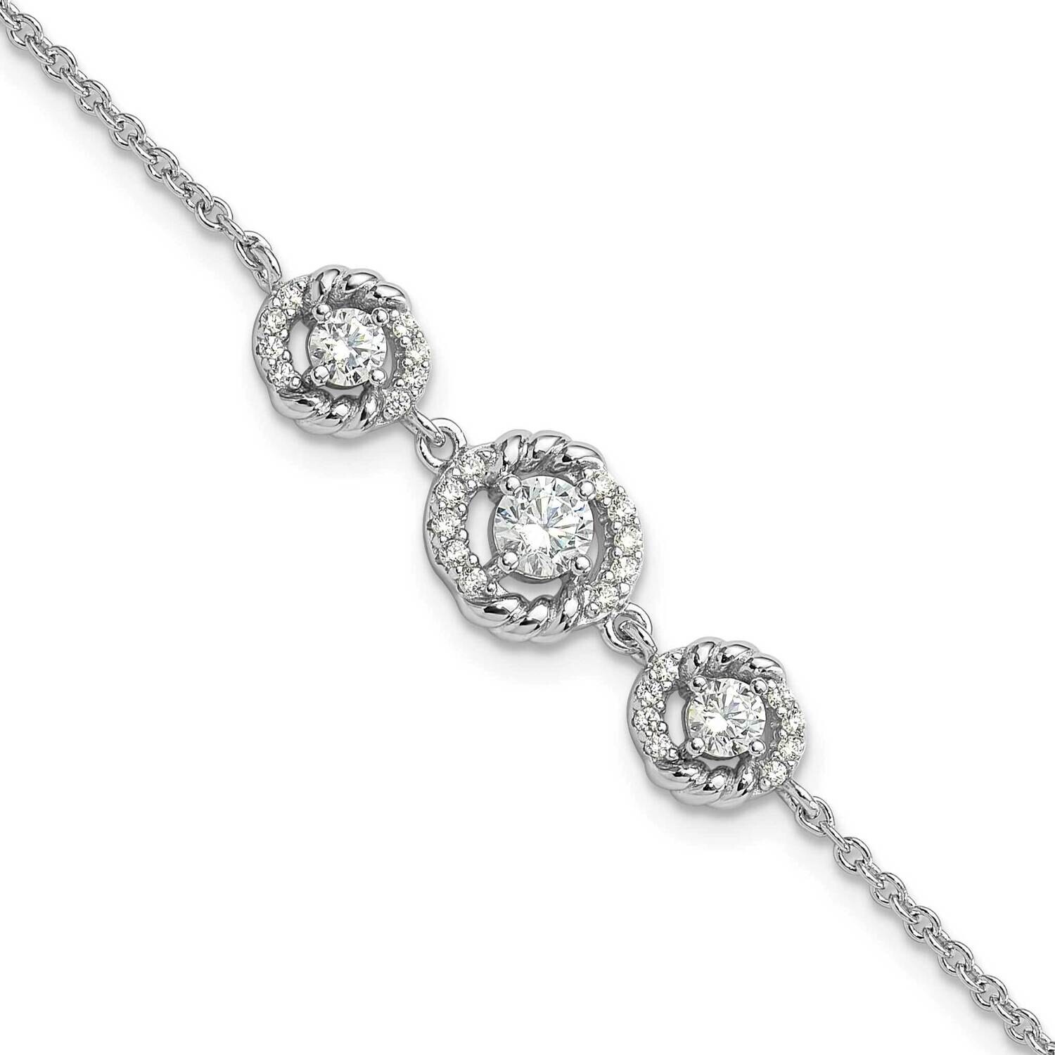 Fancy CZ 7 Inch 1 Inch Extension Bracelet Sterling Silver Rhodium-Plated QG6488-7, MPN: QG6488-7,