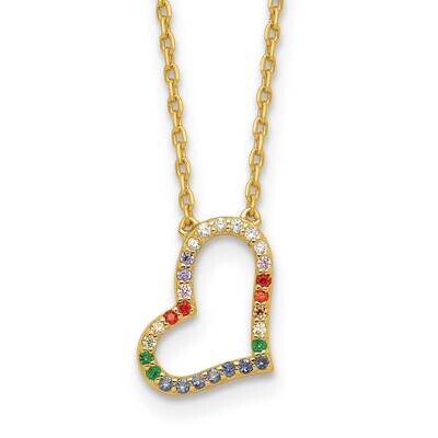 Gold-Tone CZ Glass Heart 2 Inch Extension Necklace Sterling Silver QG6609-18, MPN: QG6609-18,