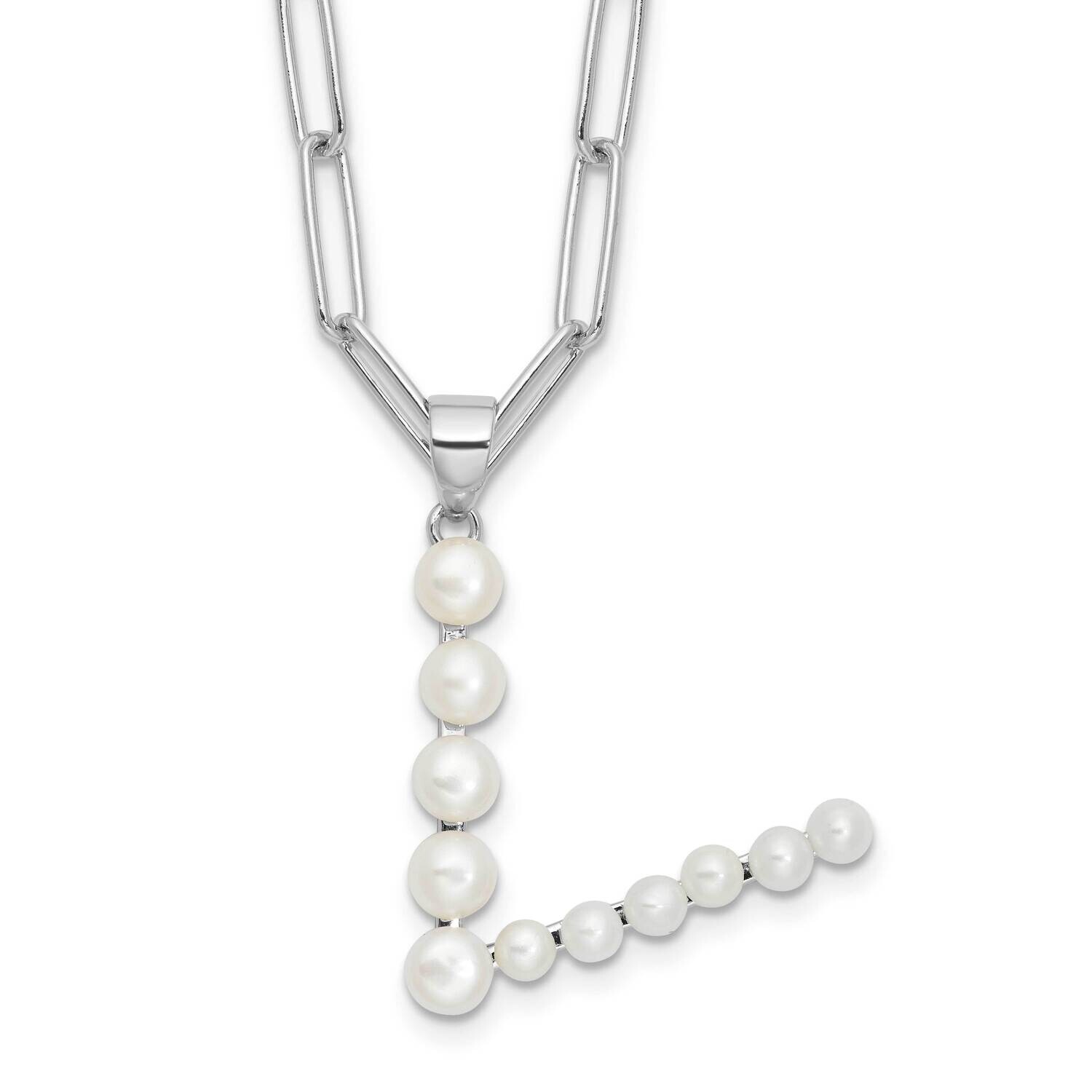 Rh-Plated 3-5.5mm Fwc Pearl Letter V 18 Inch Necklace Sterling Silver QH5808V-18, MPN: QH5808V-18,