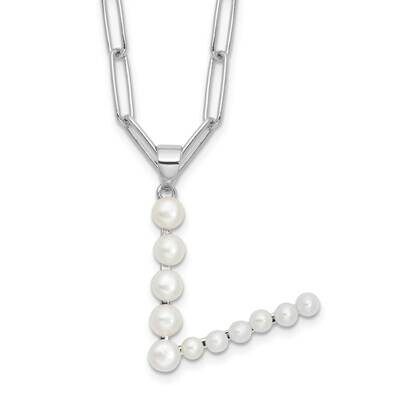 Rh-Plated 3-5.5mm Fwc Pearl Letter V 18 Inch Necklace Sterling Silver QH5808V-18, MPN: QH5808V-18,