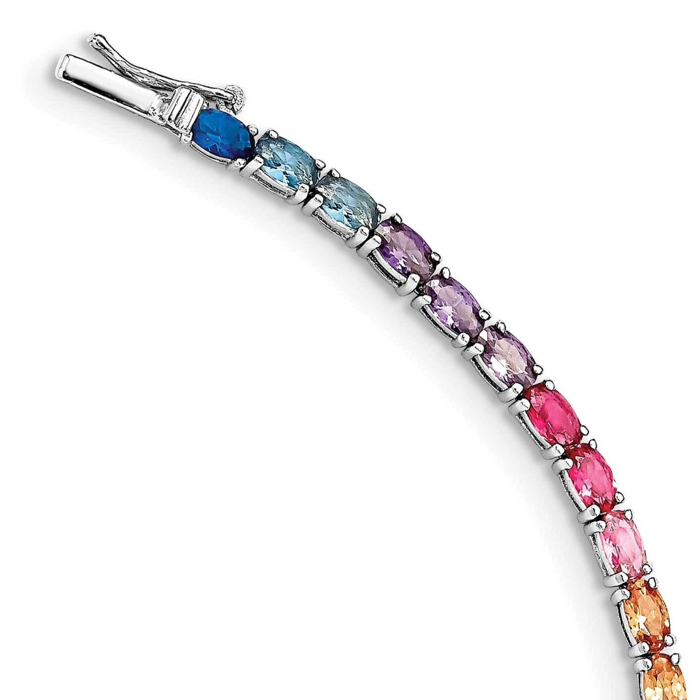 Prizma 7.5 Inch Oval Colorful CZ Tennis Bracelet Sterling Silver Rhodium-Plated QG5660-7.5