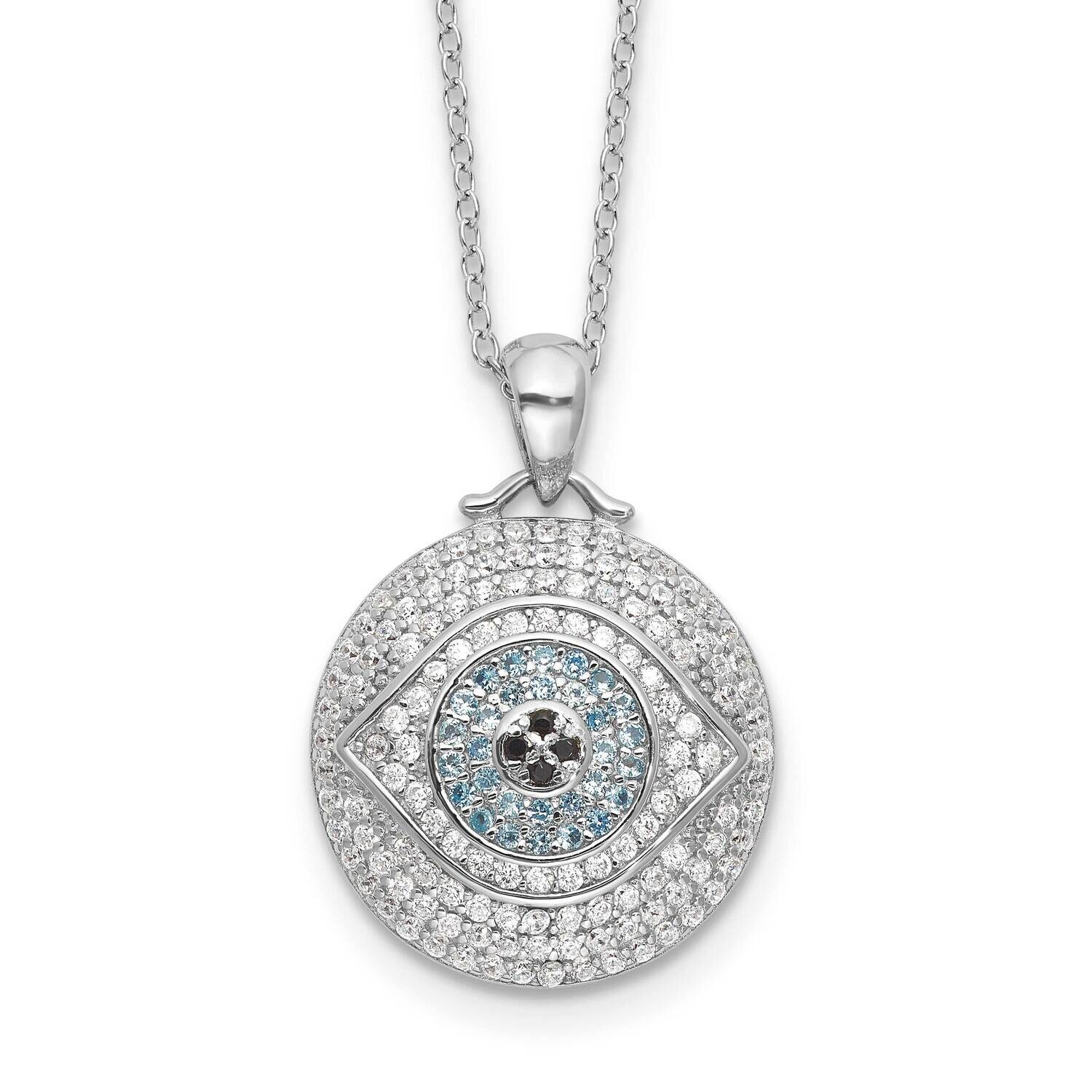 Rh-Plated Created Blue Spinel CZ Evil Eye 18 Inch Necklace Sterling Silver QG6543-18, MPN: QG6543-1…