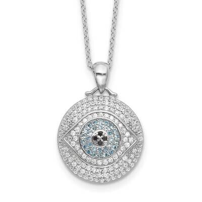 Rh-Plated Created Blue Spinel CZ Evil Eye 18 Inch Necklace Sterling Silver QG6543-18, MPN: QG6543-1…