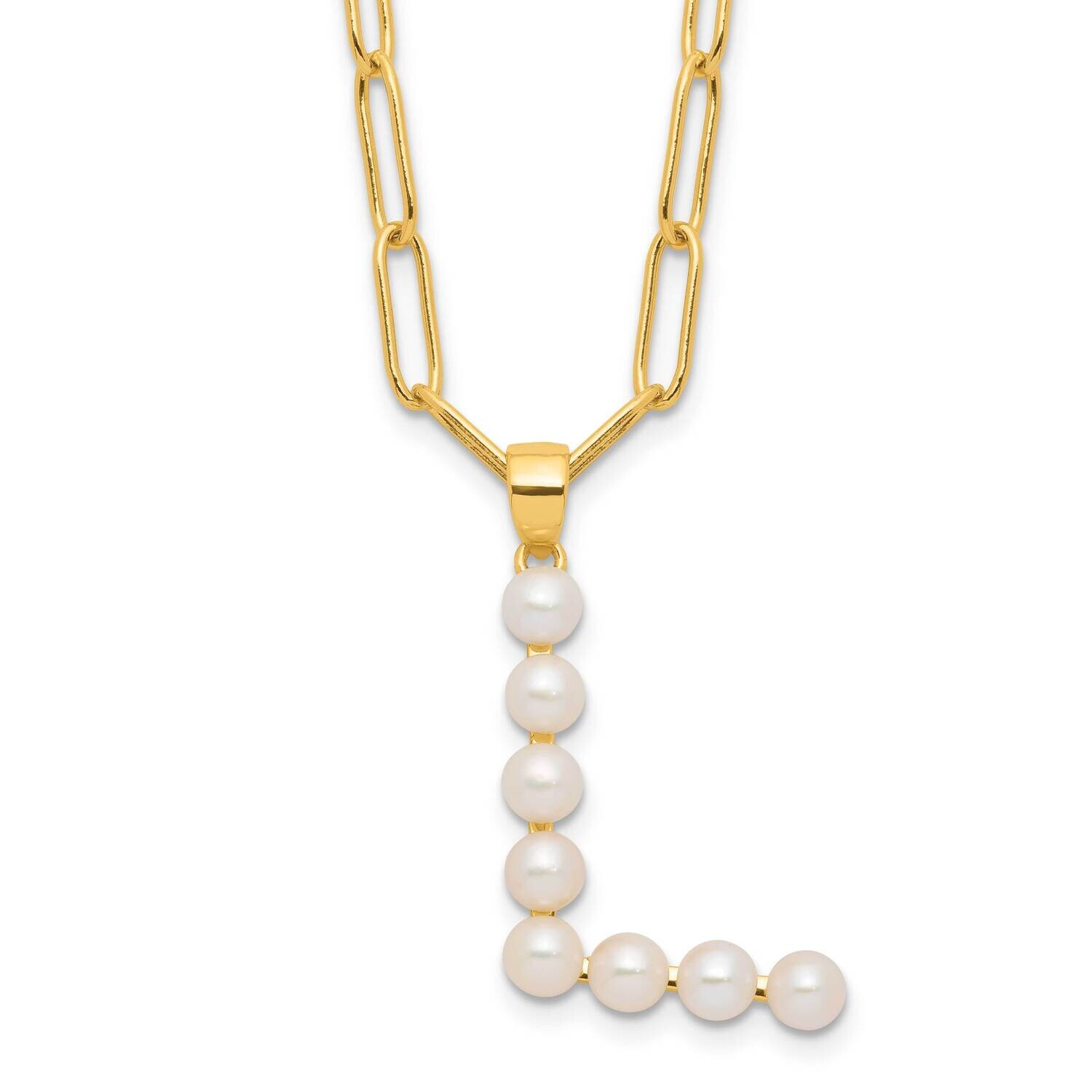 Gold-Plated 3-5.5mm Fwc Pearl Letter L 18 Inch Necklace Sterling Silver QH5808GPL-18, MPN: QH5808GP…