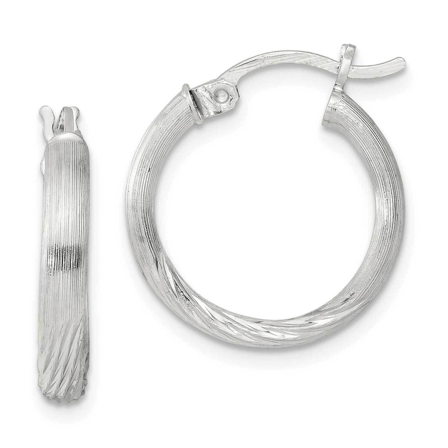 2.5mm Polished Satin Diamond-Cut Hoop Earrings Sterling Silver QE4430SP, MPN: QE4430SP,