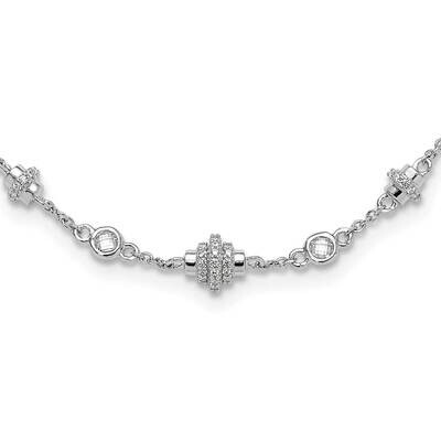 Fancy 16 Inch 2 Inch Extension CZ Necklace Sterling Silver Rhodium-Plated QG6487-16, MPN: QG6487-16,