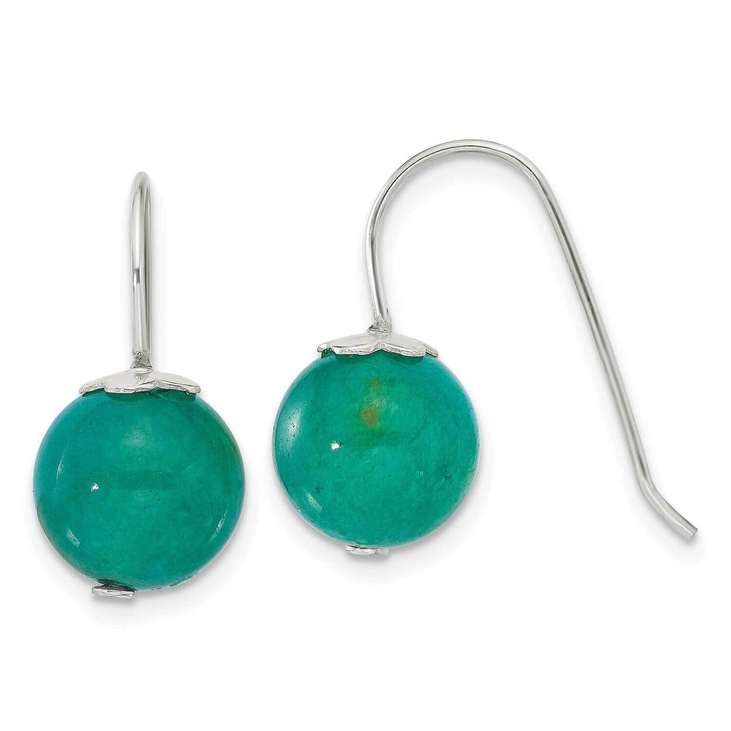 10mm Round Green Aventurine Dangle Earrings Sterling Silver Polished QE17384, MPN: QE17384,
