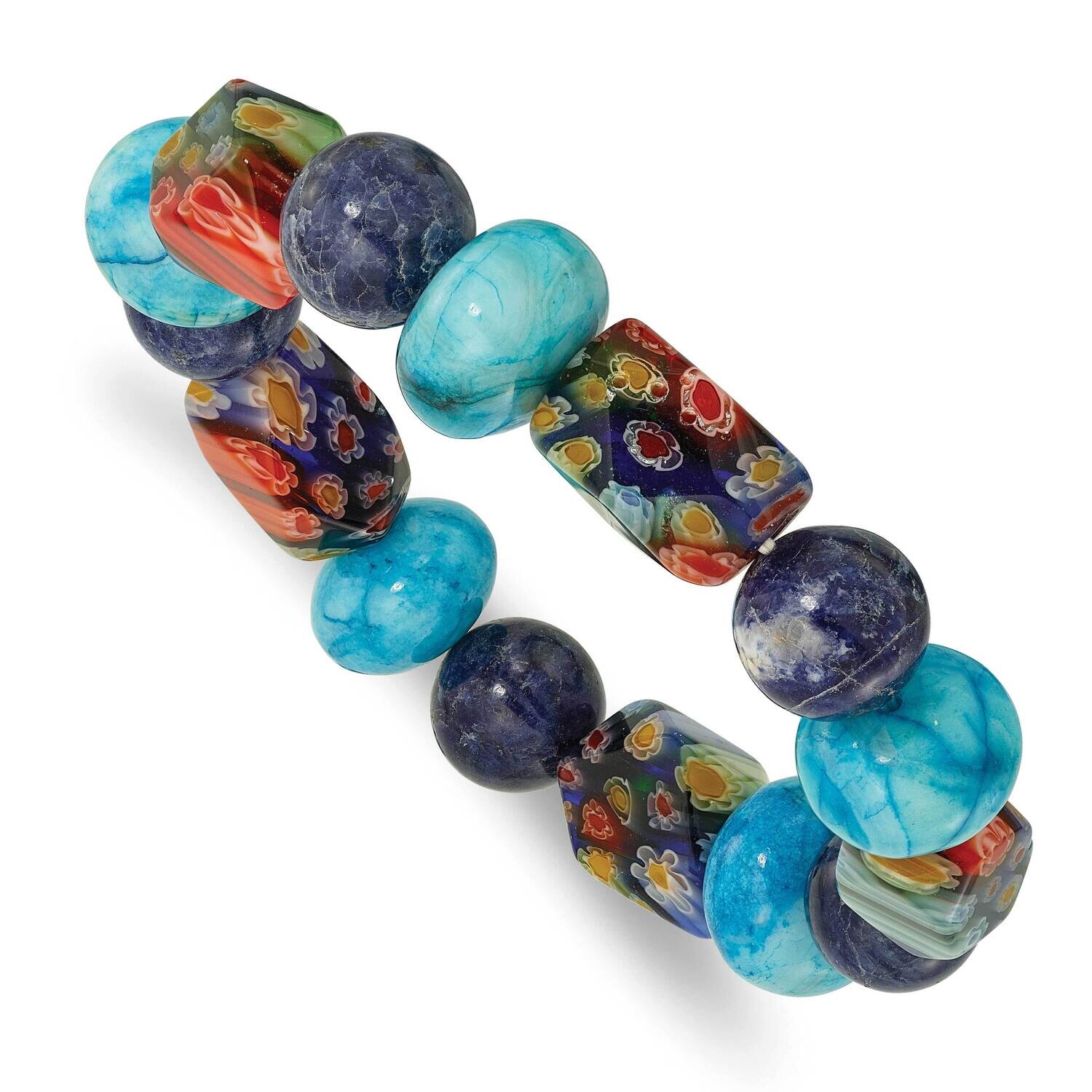 Agate Lapis Kangsai Glass Beaded Stretch Bracelet QH5745, MPN: QH5745,