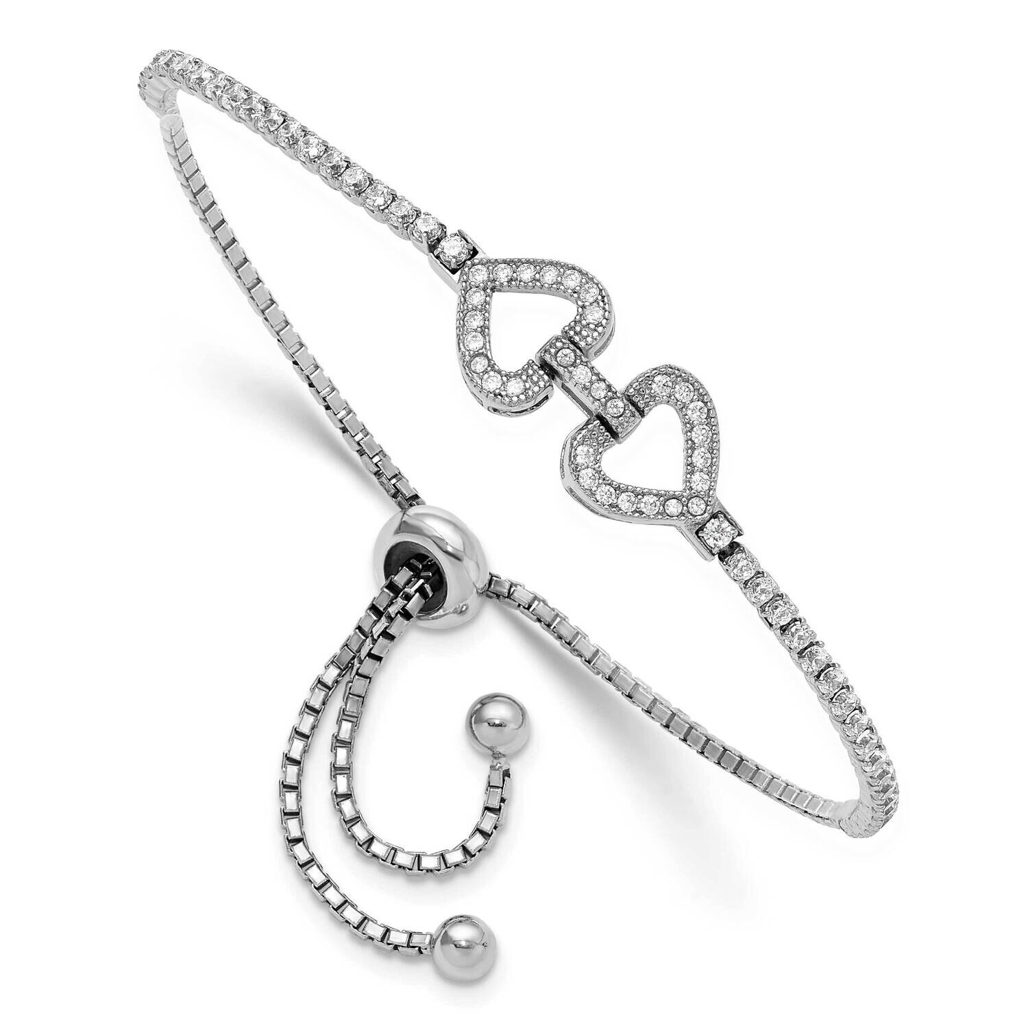 CZ Linked Hearts Adjustable Bracelet Sterling Silver Rhodium-Plated QG6269, MPN: QG6269,