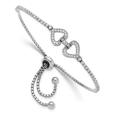 CZ Linked Hearts Adjustable Bracelet Sterling Silver Rhodium-Plated QG6269, MPN: QG6269,