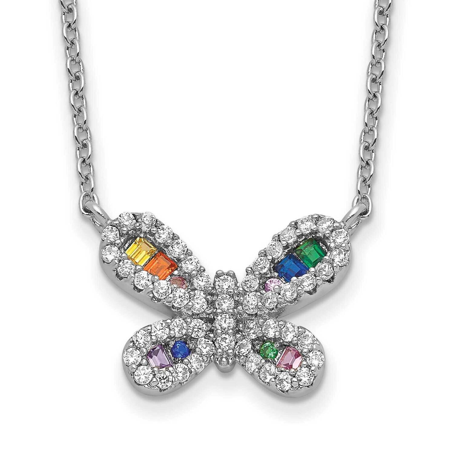 Prizma 16 Inch Colorful CZ Butterfly Necklace 2 Inch Extender Sterling Silver Rhodium-Plated QG5711…