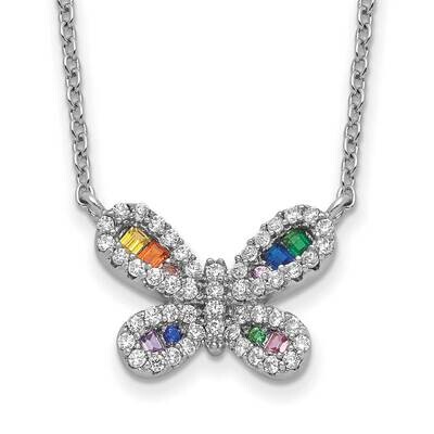 Prizma 16 Inch Colorful CZ Butterfly Necklace 2 Inch Extender Sterling Silver Rhodium-Plated QG5711…