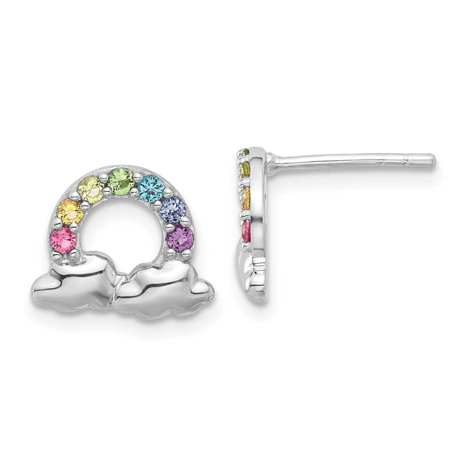 Polished Crystal Rainbow &amp; Clouds Children&#39;s Post Earrings Sterling Silver Rhodium-Plated QE17728, …