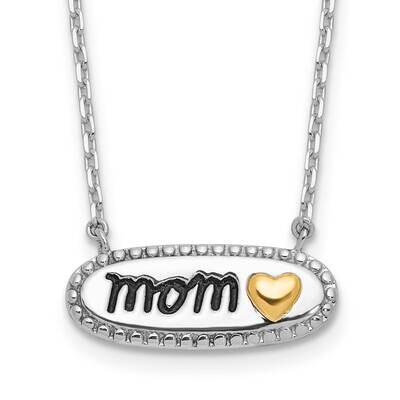 Sterling Silver Accent Rh-Plated Oxidized Mom 2In. Extension Necklace 14k Gold QG6628-16, MPN: QG66…