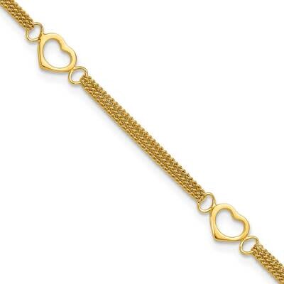 Gold-Tone Polished Heart Multi-Str10In Anklet Sterling Silver QG1222GP-10, MPN: QG1222GP-10,