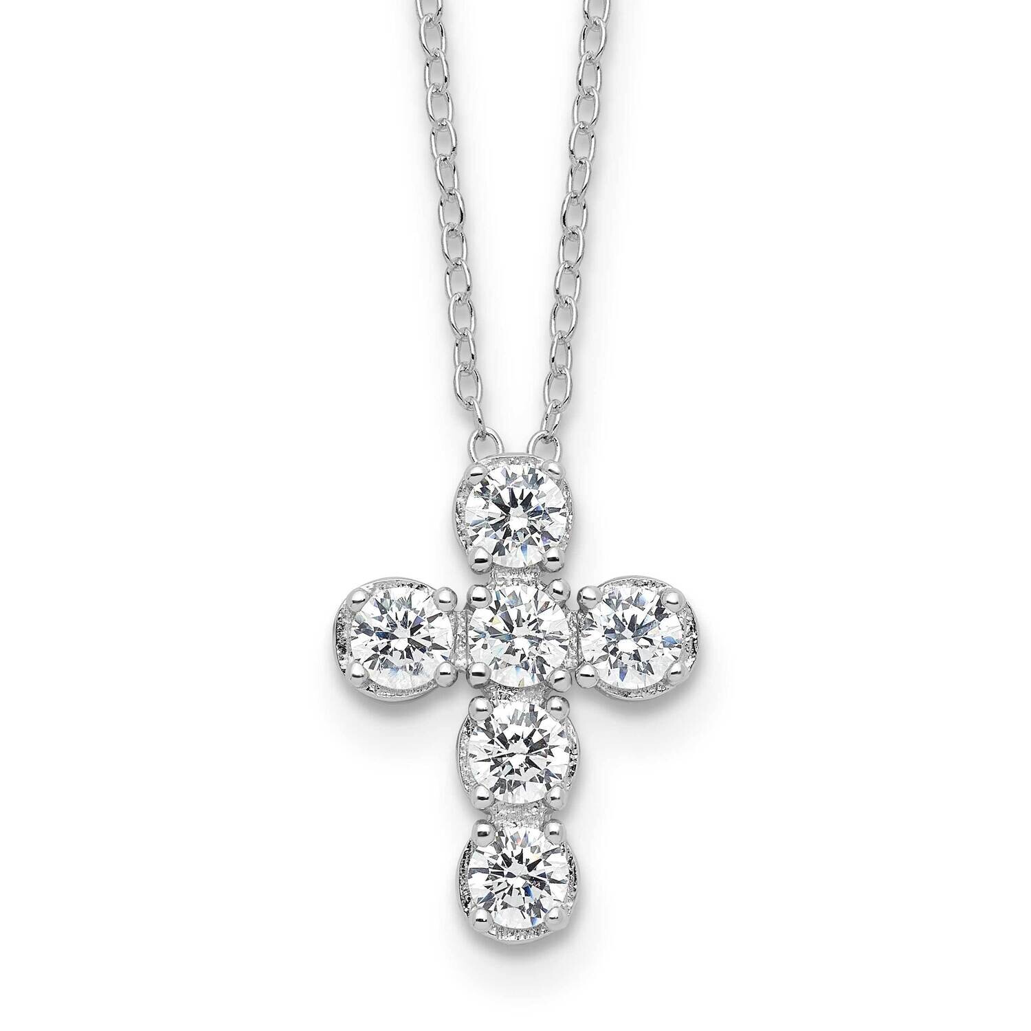 CZ Cross 16 Inch 2 Inch Extension Necklace Sterling Silver Rhodium-Plated QG6572-16, MPN: QG6572-16,