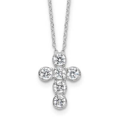 CZ Cross 16 Inch 2 Inch Extension Necklace Sterling Silver Rhodium-Plated QG6572-16, MPN: QG6572-16,
