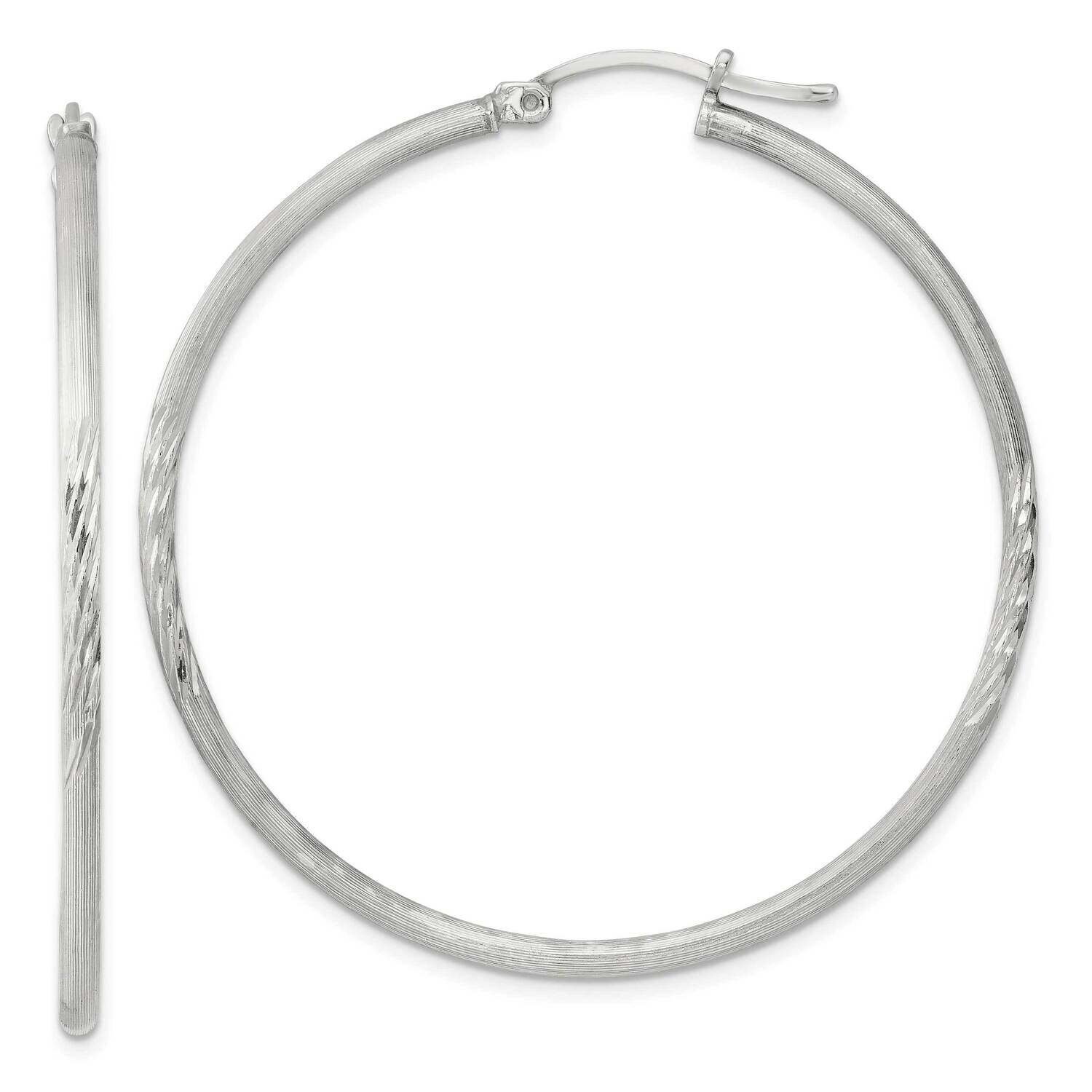 2mm Polished Satin Diamond-Cut Hoop Earrings Sterling Silver QE4422SP, MPN: QE4422SP,