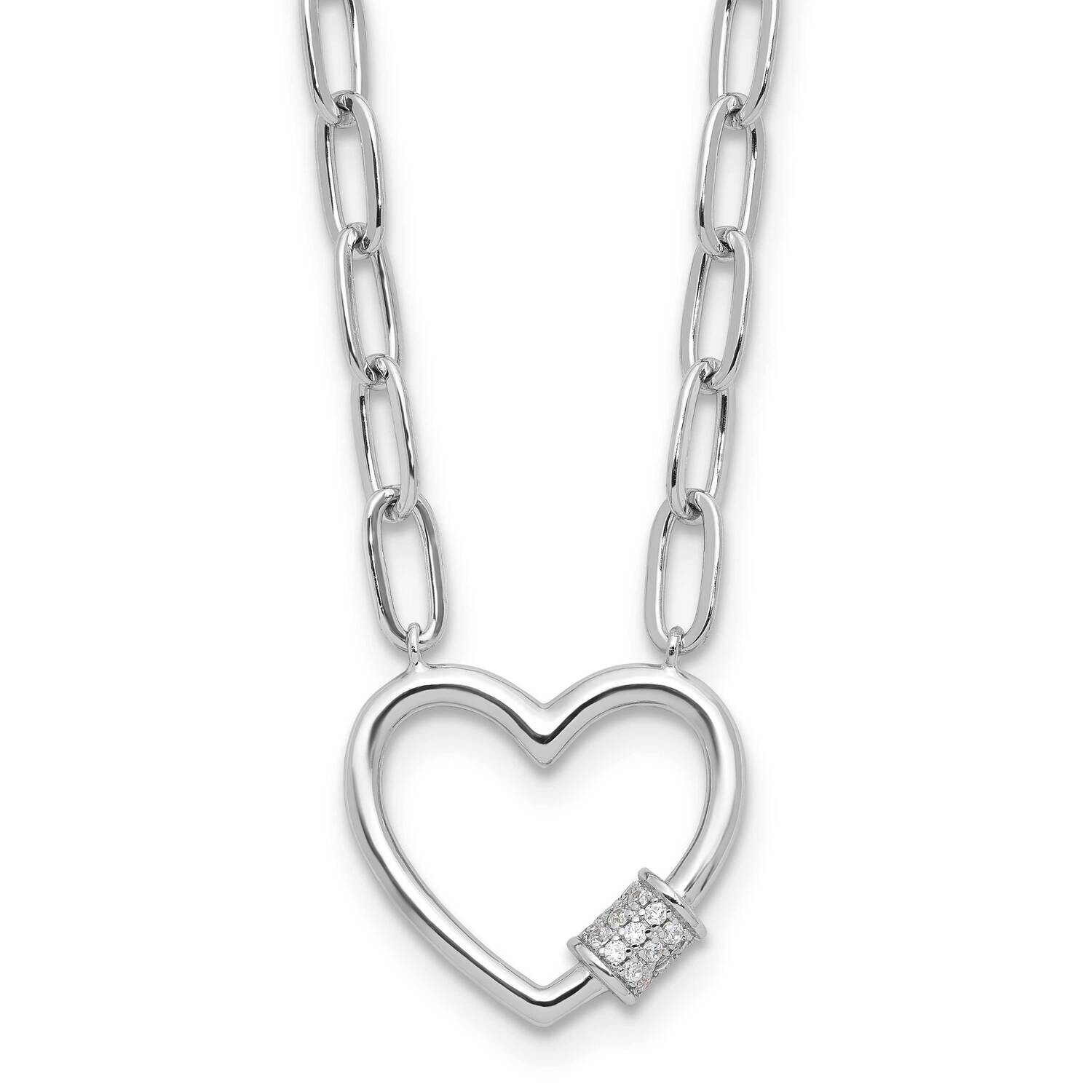 Rh-Plated CZ Heart Paperclip Link 16 Inch 2 Inch Extension Necklace Sterling Silver QG6549-16, MPN:…