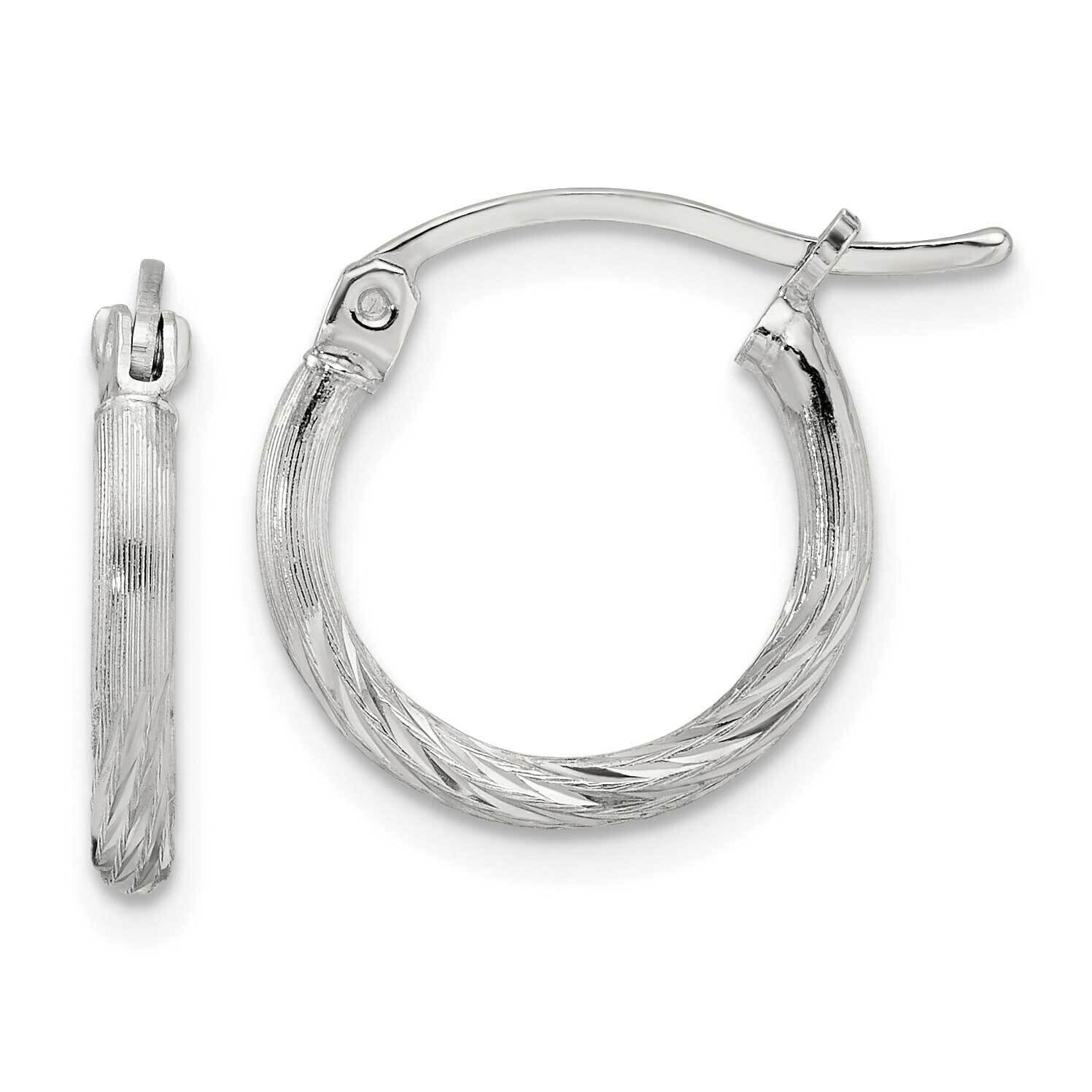 2mm Polished Satin Diamond-Cut Hoop Earrings Sterling Silver QE4415SP, MPN: QE4415SP,