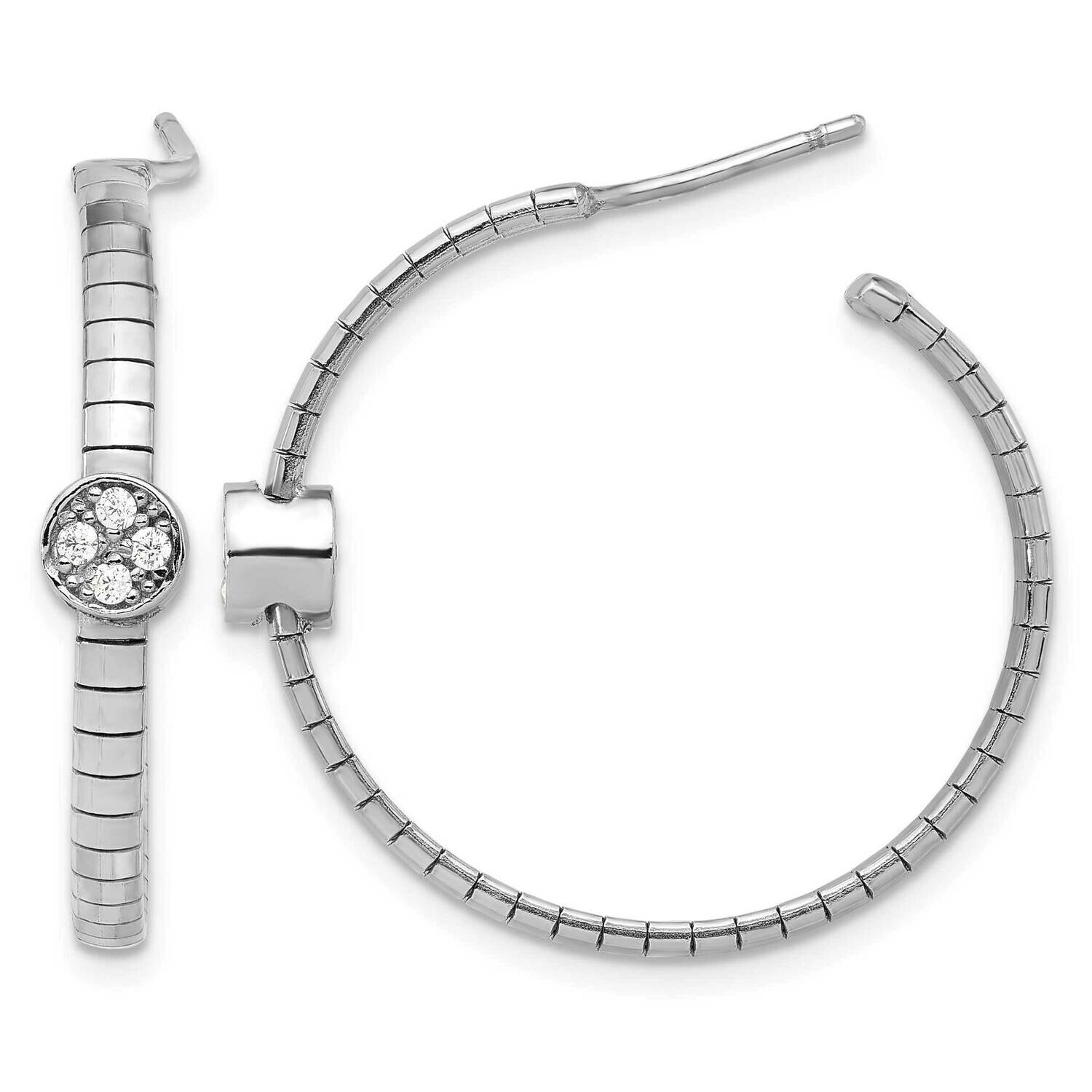 Polished CZ Post Hoop Earrings Sterling Silver Rhodium-Plated QG6523E, MPN: QG6523E,