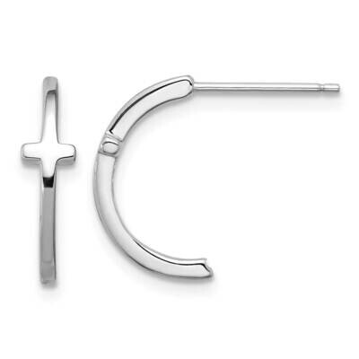 Polished Cross Post J-Hoop Earrings Sterling Silver Rhodium-Plated QE17690, MPN: QE17690,