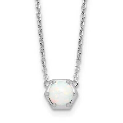 Polished Created Opal 18 Inch Necklace Sterling Silver Rhodium-Plated QG6743-18, MPN: QG6743-18,