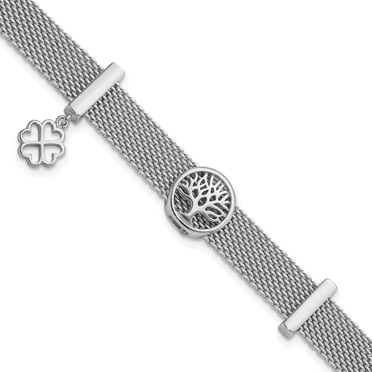 Rh-Plated Mesh Tree Clover Dangle 6.75 Inch Bracelet Sterling Silver QG6369-6.75, MPN: QG6369-6.75,