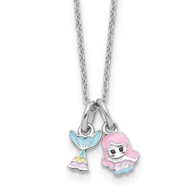 Rh-Plated Multi-Color Enamel Mermaid Children&#39;s Necklace Sterling Silver QG6737-16, MPN: QG6737-16,
