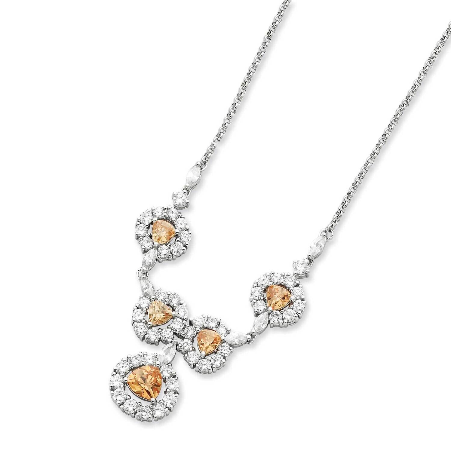 Champagne & Clear CZ Necklace Sterling Silver QG2494-16