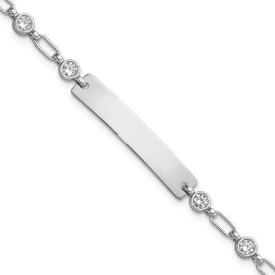 7.5 Inch Bezel CZ Id Bracelet Sterling Silver Rhodium-Plated QID248-7.5, MPN: QID248-7.5,