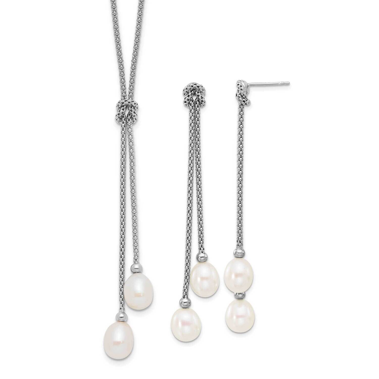 Rh-Plated Fwc Pearl 18 Inch Knot Necklace Post Earrings Set Sterling Silver QH5821SET, MPN: QH5821S…