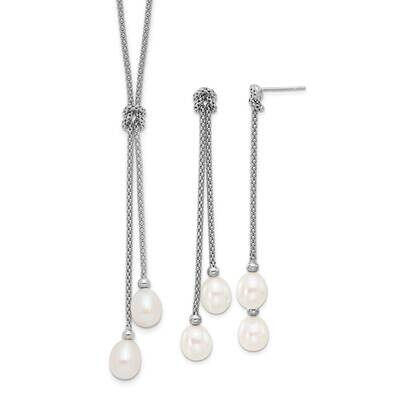 Rh-Plated Fwc Pearl 18 Inch Knot Necklace Post Earrings Set Sterling Silver QH5821SET, MPN: QH5821S…