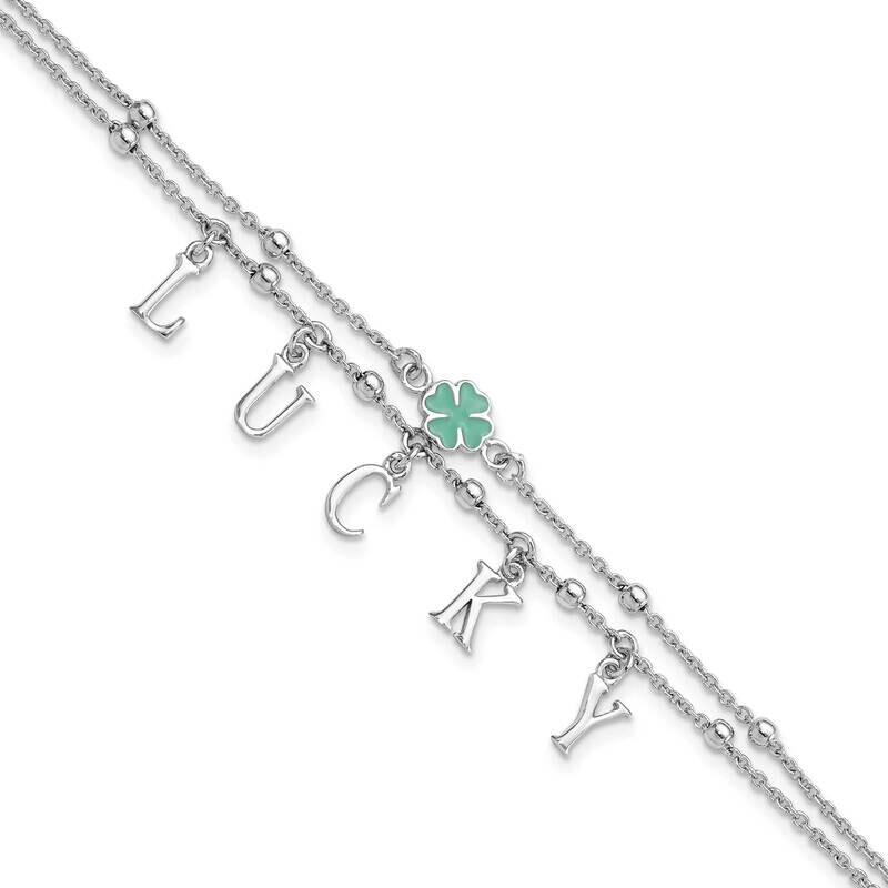 Rhod-Pltd Enamel Clover Lucky 7.25 Inch 1 Inch Extension Bracelet Sterling Silver QG6368-7.25