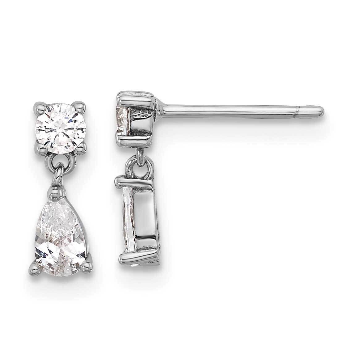 Rhod-Plated Polished CZ Teardrop Post Dangle Earrings Sterling Silver QE17120, MPN: QE17120,