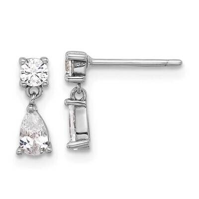 Rhod-Plated Polished CZ Teardrop Post Dangle Earrings Sterling Silver QE17120, MPN: QE17120,