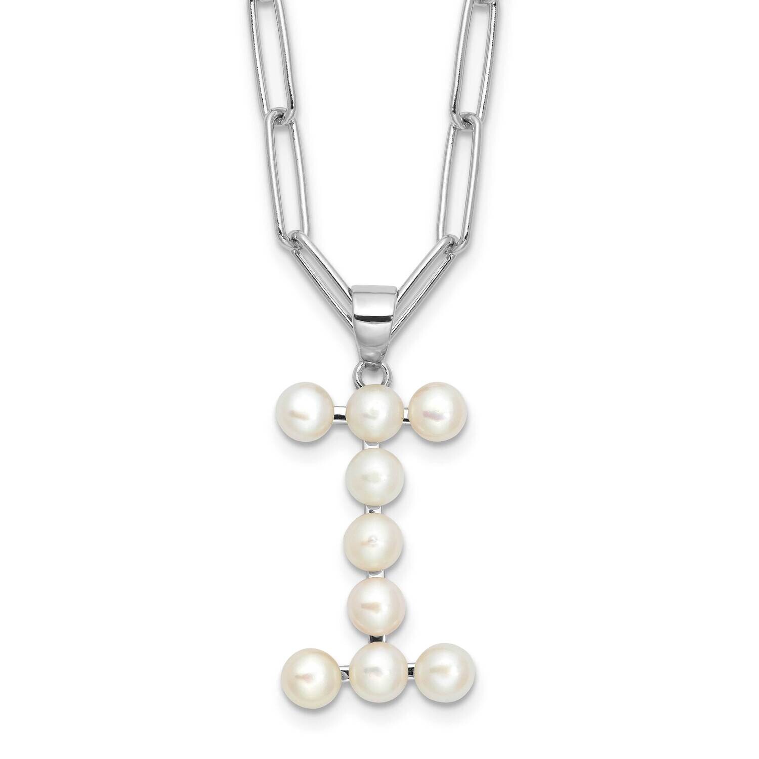 Rh-Plated 3-5.5mm Fwc Pearl Letter I 18 Inch Necklace Sterling Silver QH5808I-18, MPN: QH5808I-18,