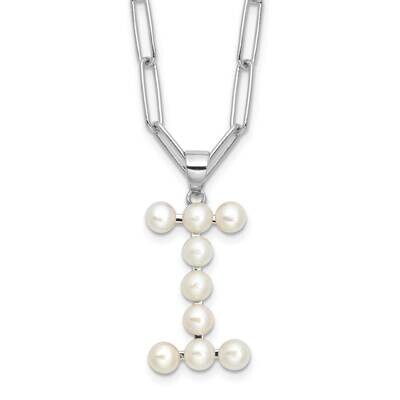 Rh-Plated 3-5.5mm Fwc Pearl Letter I 18 Inch Necklace Sterling Silver QH5808I-18, MPN: QH5808I-18,