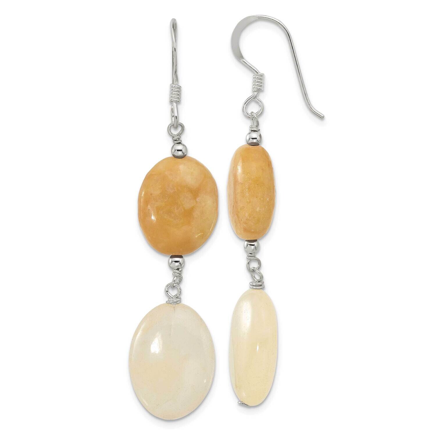 Oval Yellow Jade Dangle Earrings Sterling Silver Polished QE17331