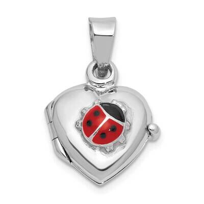 Rh-Plated Enamel 11mm Ladybug Heart Locket Pendant Sterling Silver QLS1152, MPN: QLS1152,