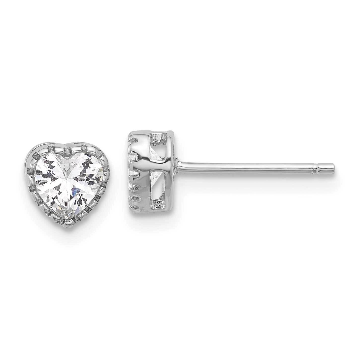 CZ Heart Post Earrings Sterling Silver Rhodium-Plated QE17500, MPN: QE17500,
