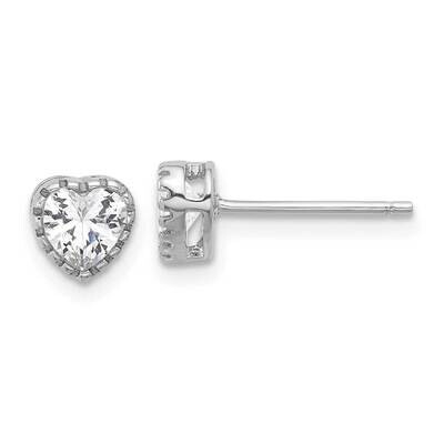 CZ Heart Post Earrings Sterling Silver Rhodium-Plated QE17500, MPN: QE17500,