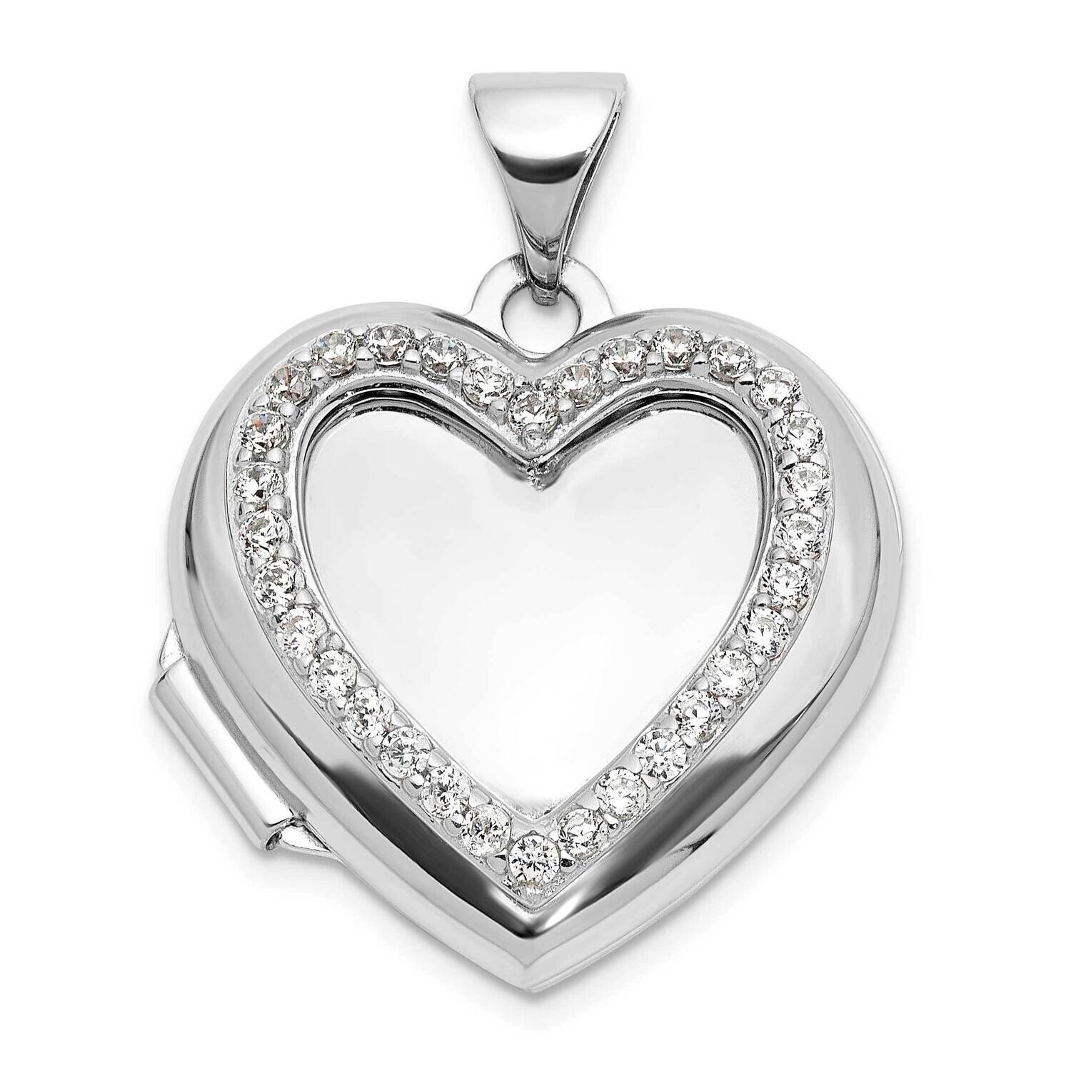 Polished CZ 18mm Heart Locket Sterling Silver Rhodium-Plated QLS1141, MPN: QLS1141,