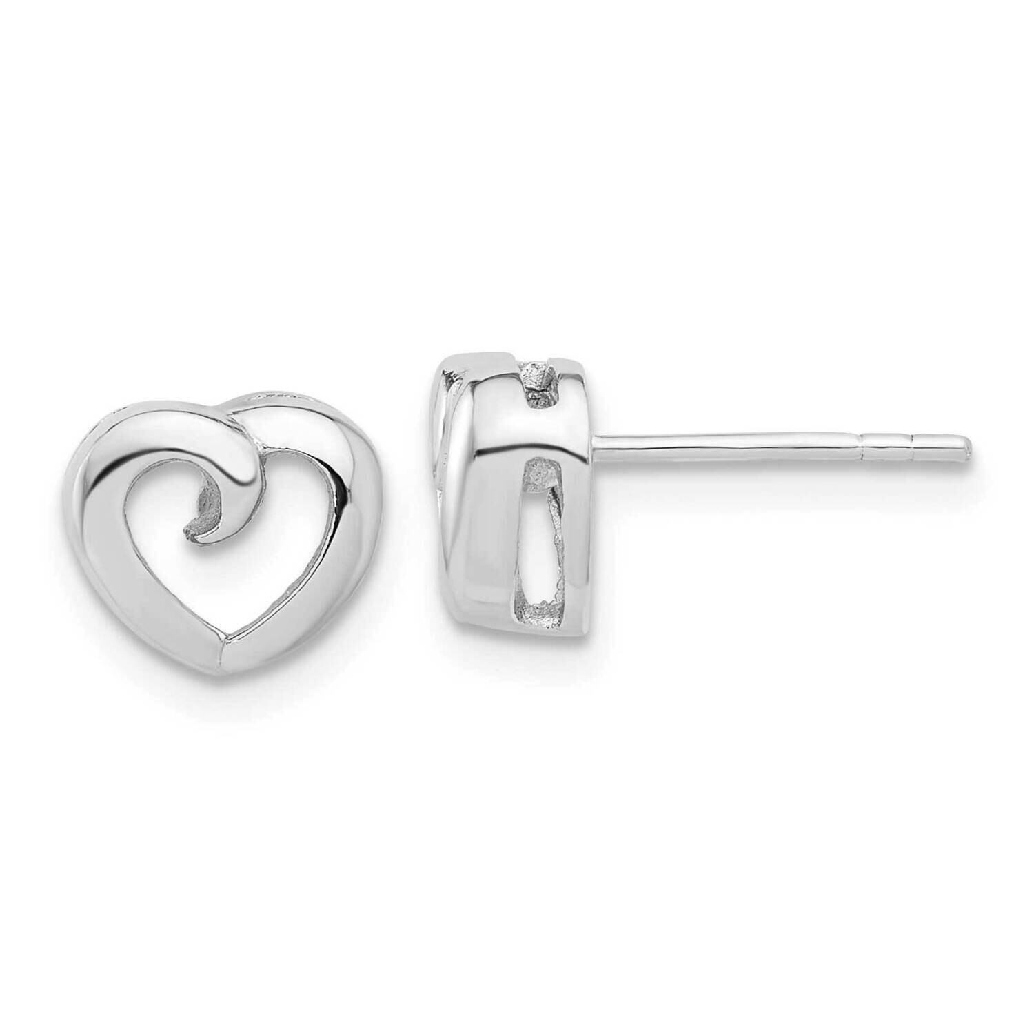 Polished Heart Post Earrings Sterling Silver Rhodium-Plated QE17496, MPN: QE17496,