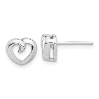Polished Heart Post Earrings Sterling Silver Rhodium-Plated QE17496, MPN: QE17496,