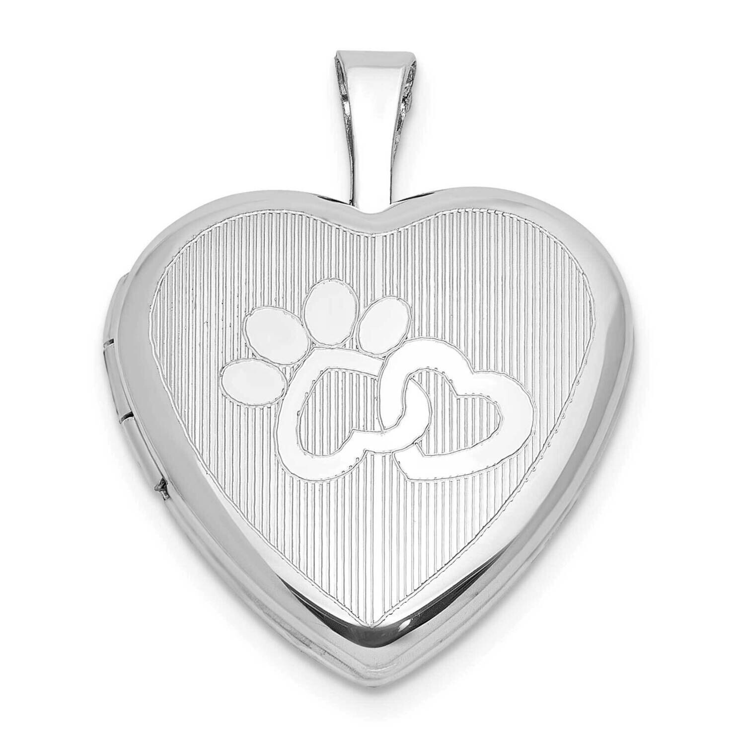 Paw Prints Heart 16mm Heart Locket Sterling Silver Rhodium-Plated QLS1138