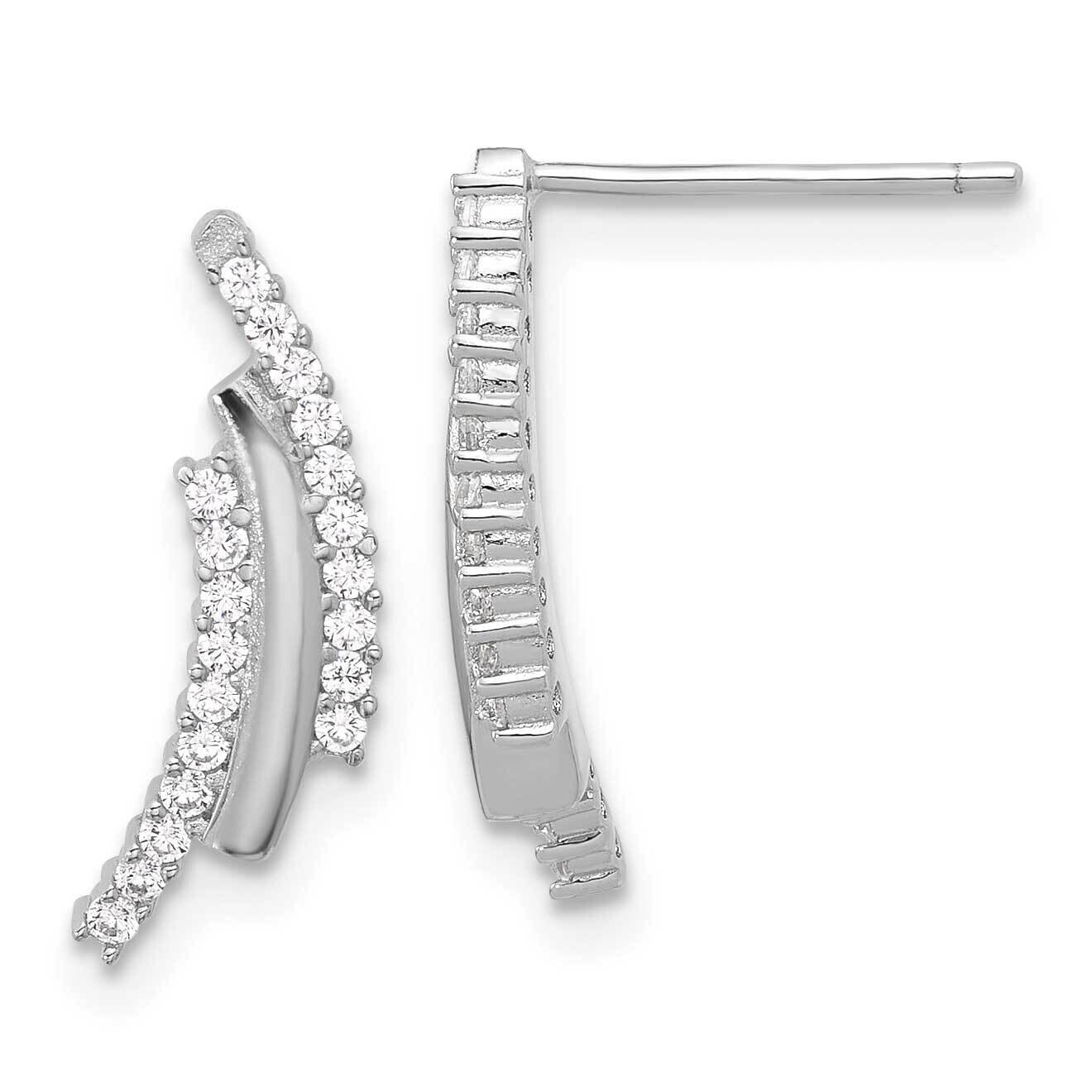 Polished Fancy CZ Drop Post Earrings Sterling Silver Rhodium-Plated QE17150, MPN: QE17150,