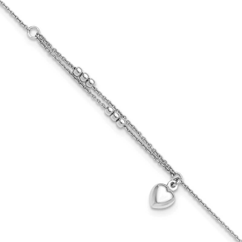 Beads Heart 9 Inch Plus 1 Inch Extension Anklet Sterling Silver Rhodium-Plated QG6294-9